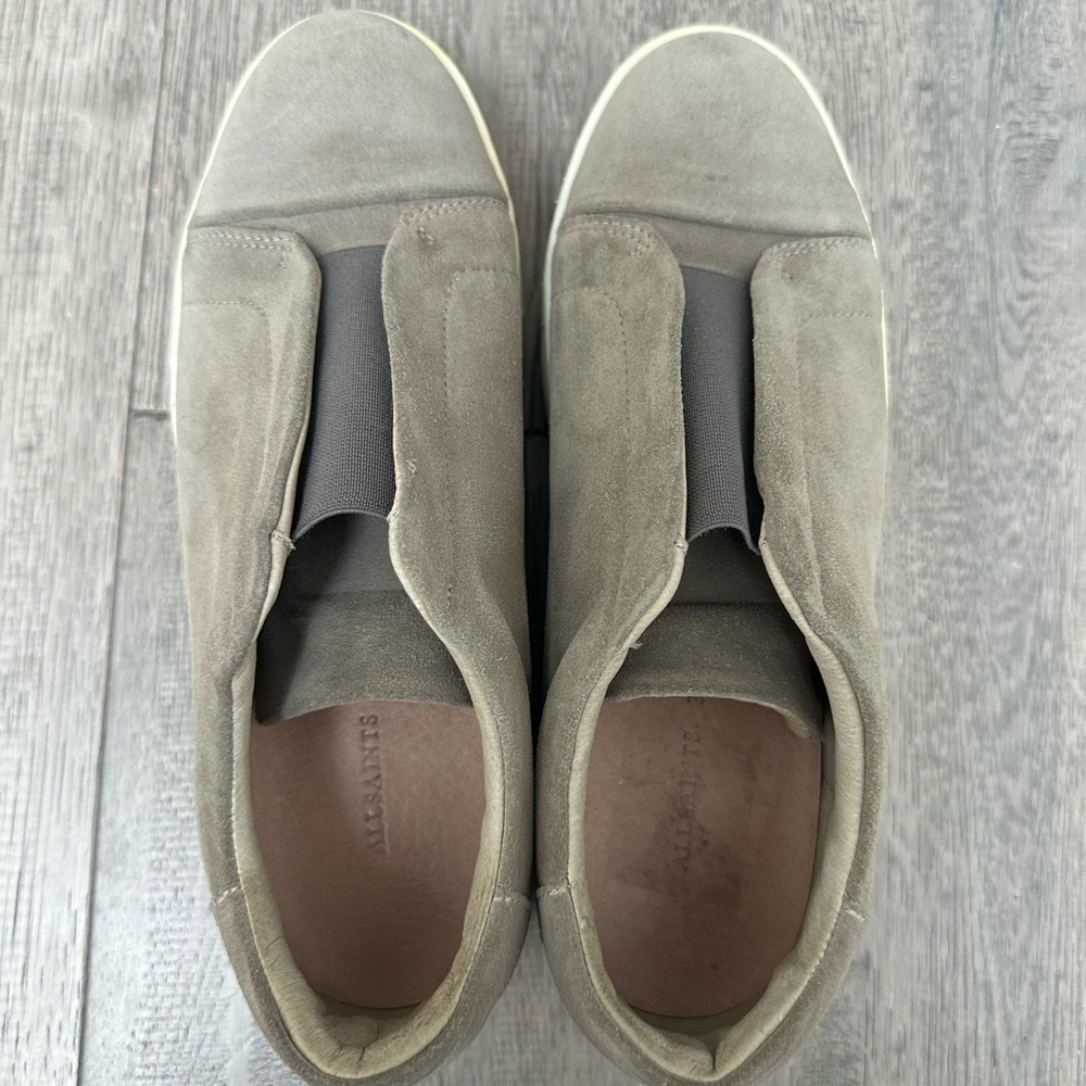 All Saints Gray Suede Slip-On Sneakers